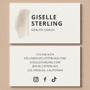Elegant Health Coach Neutral Beige Watercolor  Business Card