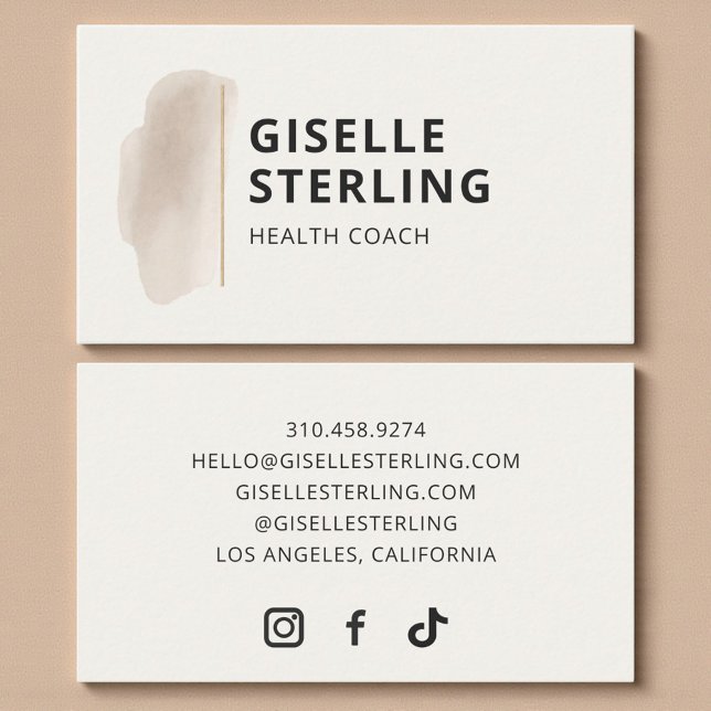 Elegant Health Coach Neutral Beige Watercolor  Business Card (Creator Uploaded)