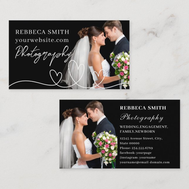 Elegant Heart 2 Photo Collage Wedding Photographer Business Card (Front/Back)