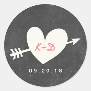 Elegant Heart & Arrow Chalkboard Wedding Classic Round Sticker