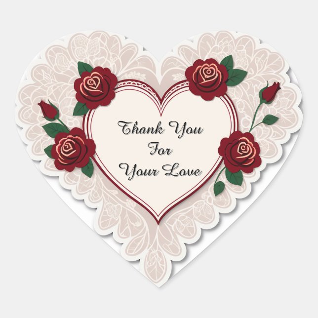 Elegant Heart Card With Red Roses Sticker (Front)