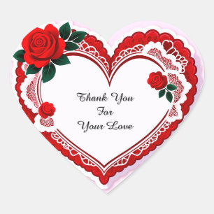 Elegant Heart Card With Red Roses Sticker