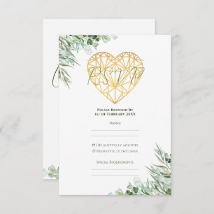 Elegant Heart Eucalyptus Foliage Formal Wedding RSVP Card