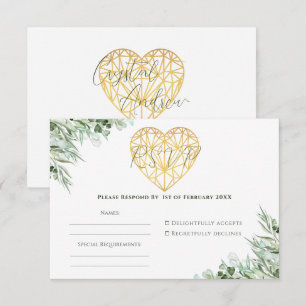 Elegant Heart Eucalyptus Foliage Formal Wedding RSVP Card