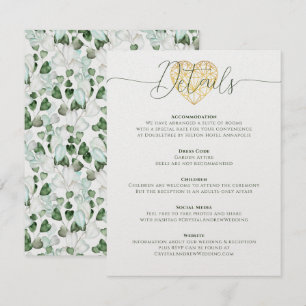 Elegant Heart Eucalyptus Foliage Wedding Details Invitation
