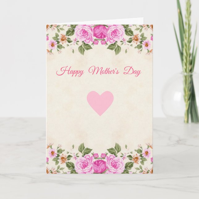 Elegant Heart & Flowers Mother's Day Card (Front)