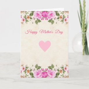 Elegant Heart & Flowers Mother's Day Card