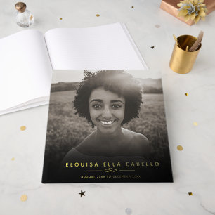 Elegant heart funeral photo tribute gold guest book