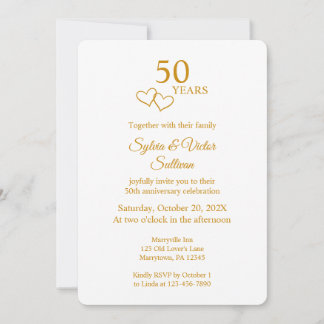 Elegant Heart Golden 50th Wedding Anniversary Invitation