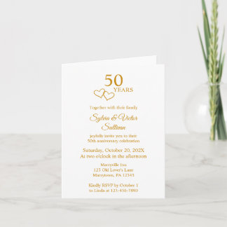 Elegant Heart Golden 50th Wedding Anniversary Invitation
