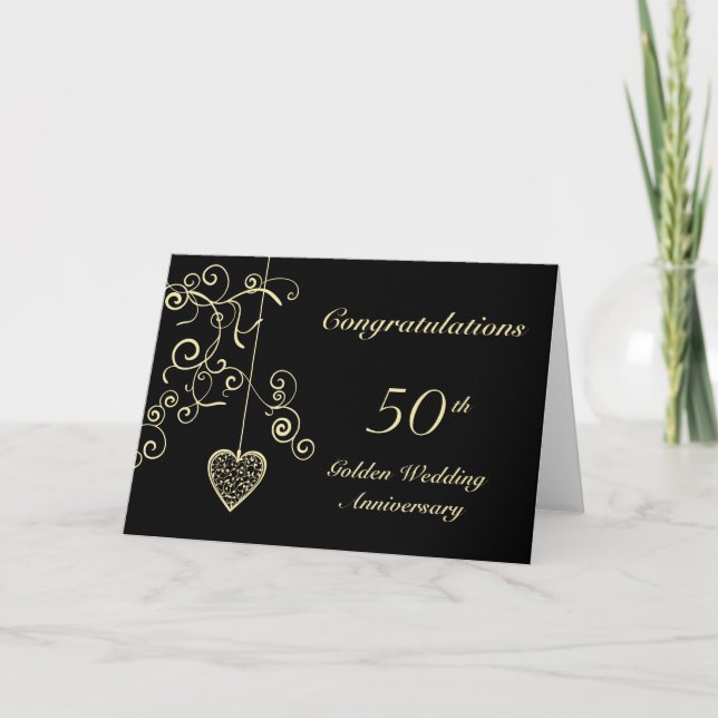 Elegant Heart Golden Wedding Anniversary Card (Front)