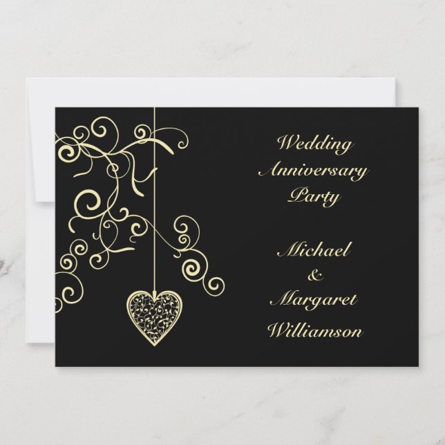 Elegant Heart Golden Wedding Anniversary Invitation (Front)