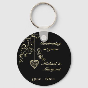 Elegant Heart Golden Wedding Anniversary Memento Key Ring