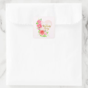 Elegant Heart Happy Mother’s Day – Rose Floral Square Sticker