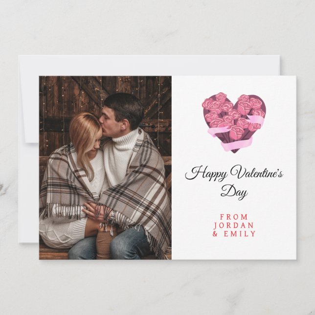 Elegant Heart Happy Valentine's Day Photo Holiday Card (Front)