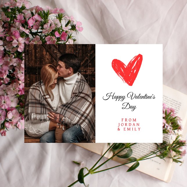 Elegant Heart Happy Valentine's Day Photo Holiday Card (Creator Uploaded)