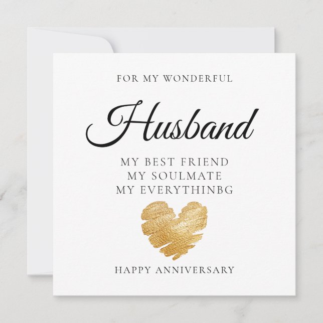 Elegant Heart Husband Wedding Anniversary Card (Front)