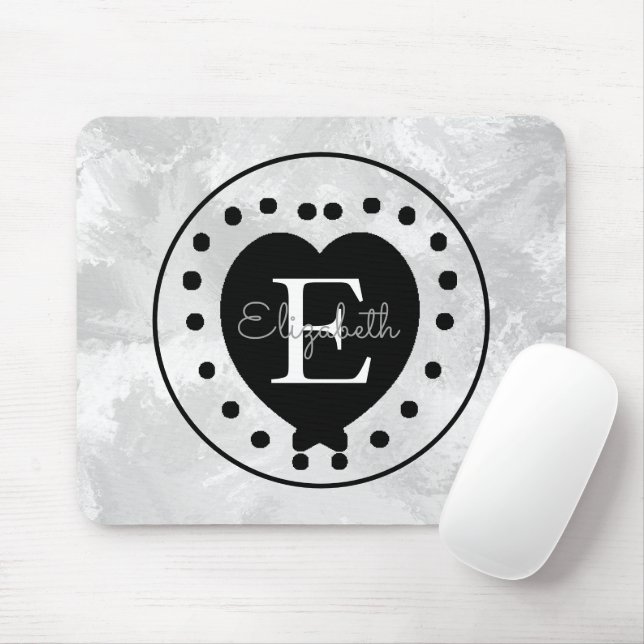 Elegant Heart Initial Letter Monogram Black White Mouse Mat (With Mouse)