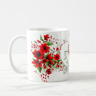 elegant heart  monogram custom name red flowers  coffee mug