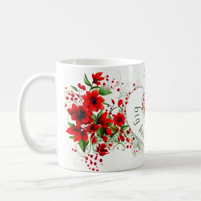 elegant heart  monogram custom name red flowers  coffee mug (Left)