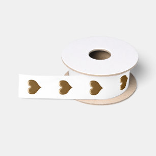 Elegant Heart of Gold Brushed Gold White Satin Ribbon