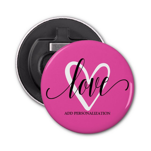 Elegant Heart on Hot Pink Bottle Opener (Front)