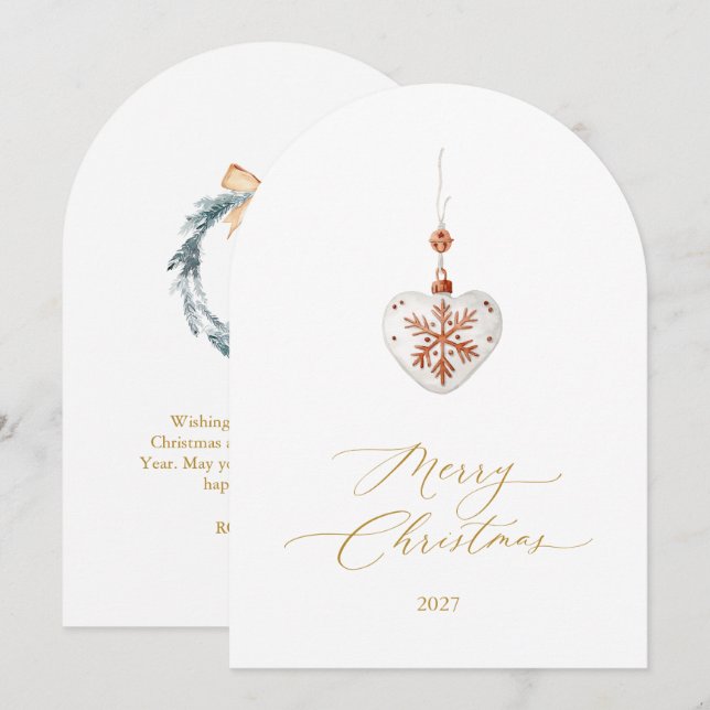Elegant Heart Ornament Merry Christmas Card (Front/Back)