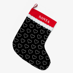 Elegant Heart Pattern  on Black Large Christmas Stocking