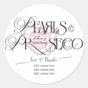 Elegant Heart Pearls Prosecco Bubbly Bridal Shower Classic Round Sticker