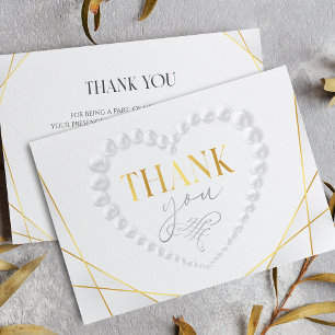 Elegant Heart Pearls & Prosecco Gold Bridal Shower Thank You Card
