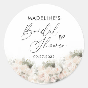 Elegant Heart Script Floral Bridal Shower Classic Round Sticker