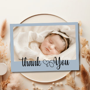 Elegant Heart Script Photo Baby Shower Thank You  Card