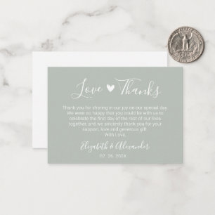 Elegant Heart Script Sage Green Wedding Thank You Card