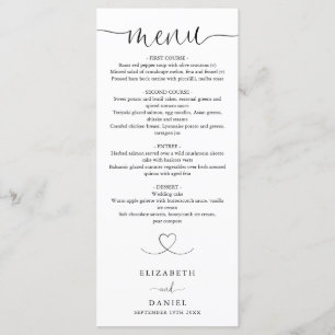 Elegant Heart Script Wedding Dinner Menu