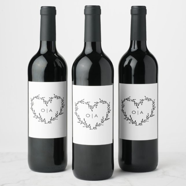 Elegant Heart Script Wedding Wine Label (Bottles)