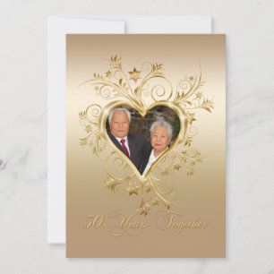 Elegant Heart Swirls 50th Photo Anniversary Invitation