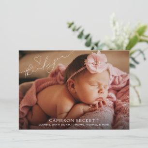 Elegant Heart Thank You Baby Photo Birth Announcement
