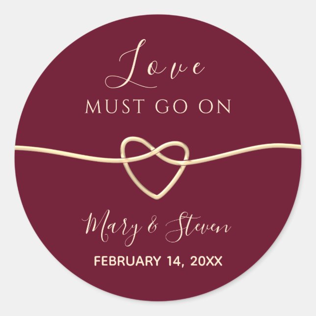 Elegant Heart Wedding Favour Classic Round Sticker (Front)