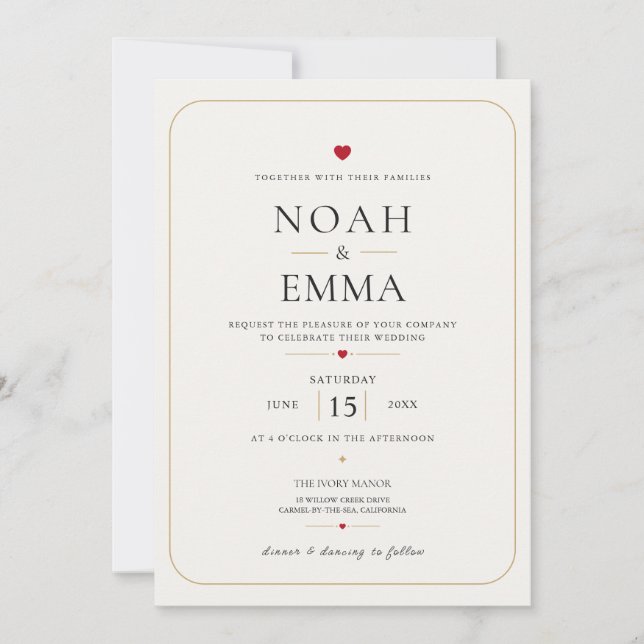 Elegant Heart Wedding  Invitation (Front)