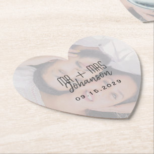 Elegant Heart Wedding Photo Coaster