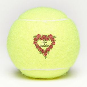 Elegant Heart Wreath of Red Roses Leaves Tennis Balls