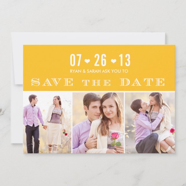 Elegant Heart Yellow Save the Dates with Photos Save The Date (Front)