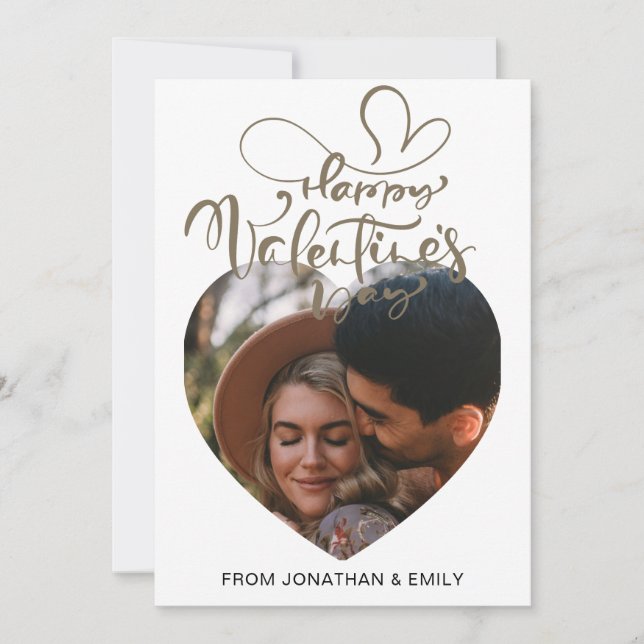 Elegant Hearts Happy Valentine's Day 1 Photo Holiday Card (Front)