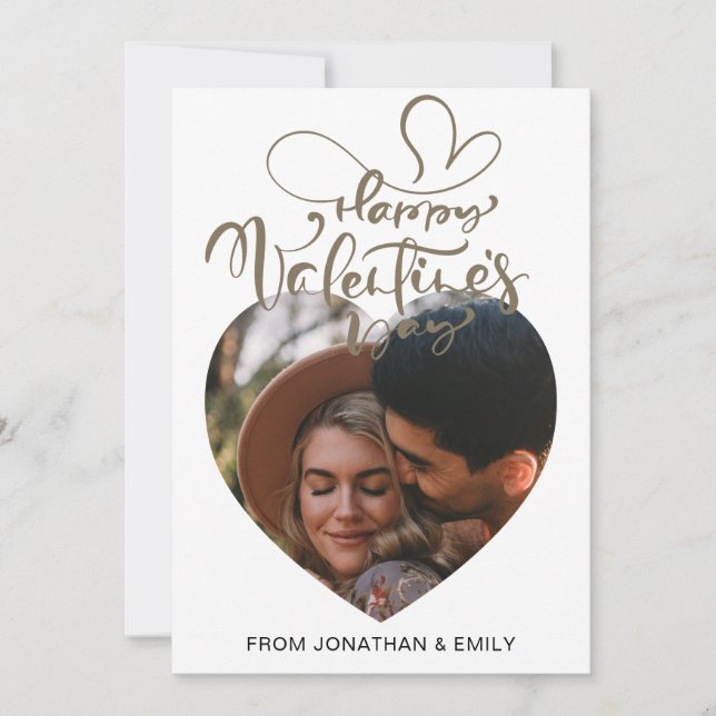 Elegant Hearts Happy Valentine's Day 1 Photo Holiday Card (Front)