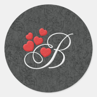 Elegant hearts letter B Classic Round Sticker