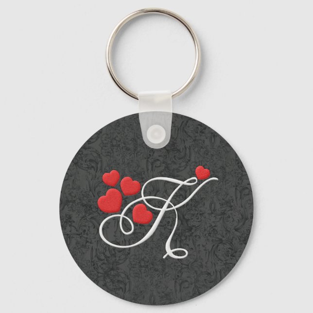Elegant hearts letter K Key Ring (Front)