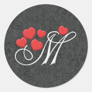 Elegant hearts letter M Classic Round Sticker