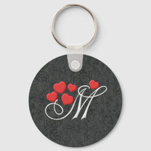 Elegant hearts letter M Key Ring