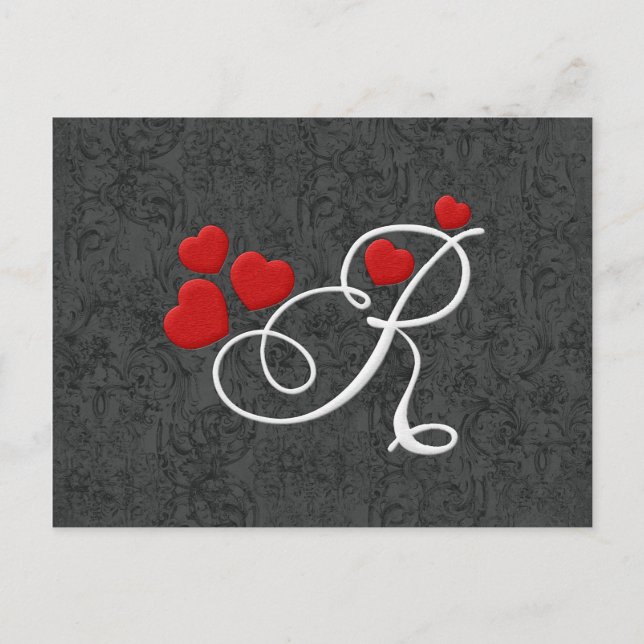 Elegant hearts letter R Postcard (Front)