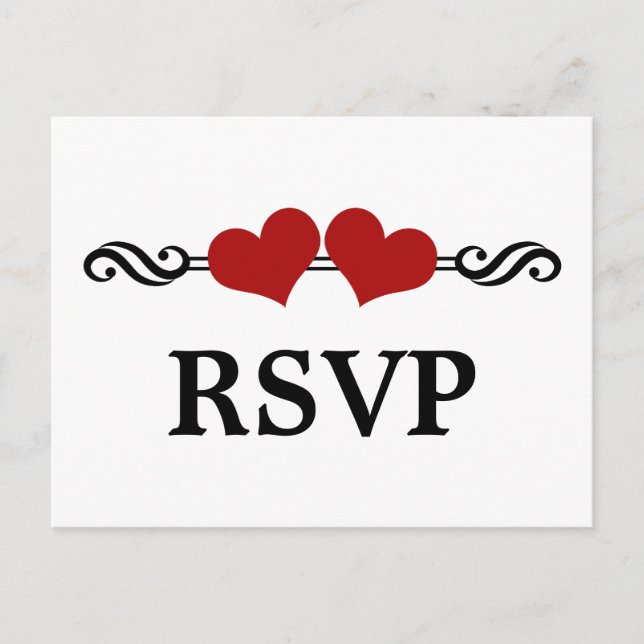 Elegant Hearts RSVP Postcard, Red Invitation Postcard (Front)